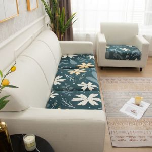 Ensemble De 4 Housses Extensibles Pour Canap&eacute; - Motifs Verts, Feuilles Et Fleurs, Convient Aux Canap&eacute;s De 40 &Agrave; 65 Cm De Longueur, 45 &Agrave; 65 Cm De Largeur Et 5 &Agrave; 20 Cm De Hauteur. - Neuf