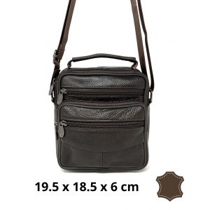 Sacoche bandouli&egrave;re homme en cuir marron multi&iquest;poches avec poign&eacute;e et sangle r&eacute;glable - Neuf