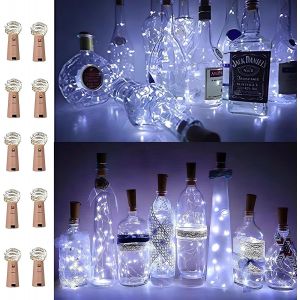 KAL-Lot De 10 Guirlandes Lumineuses Pour Bouteille De Vin Avec Bouchon, Alimentées Par Piles, Fil Argenté, Guirlande Lumineuse Pour Loisir Créatif, Fête, Décoration, Mariage, Intérieur Ou Extérieur - Neuf
