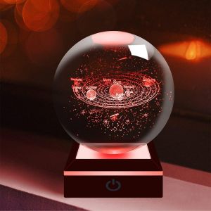 Kuwl-Boule De Cristal 3d Système Solaire Avec Led Multicolore Base Décoration Maison Ornement Astronomie D'intérieur Cadeaux Pour Enfants (Astronomy) - Neuf
