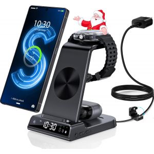 Chargeur Induction Fil Pour Samsung Galaxy S25 Ultra, Chargeur Sans Fil Avec Horloge Numérique Pour Samsung Galaxy Watch 8/7/Ultra/6/5, Wireless Charger Pour Fold 7/Galaxy S24, Z Flip 4, Active 2 - Neuf