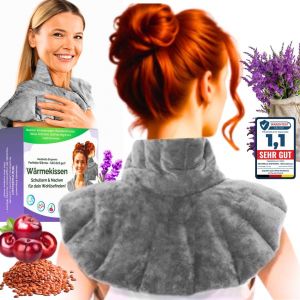 Jgd-Coussin &Agrave; Graines, Coussin Chauffant En Noyaux De Cerise Et En Lin, Coussin Chauffant Pour La Nuque, Les &Eacute;paules, Pour Le Micro-Ondes (Gris) - Neuf
