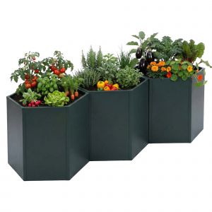 Lot De 3 Jardini&egrave;res Sur Pied Hwc-P64, Jardini&egrave;res M&eacute;talliques Sur Pied Pour L&eacute;gumes/Plantes, Bacs &Agrave; Fleurs, Pots De Fleurs En Acier 77 X 264 X 100 CmVert - Neuf