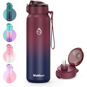 Gourde Isotherme Avec Paille Amovible 1l,1000ml Bouteille Isotherme Étanche Sans Bpa, 18/10 Gourde Inox Anti-Fuite Pour Sport, Gym, Voyage - Neuf