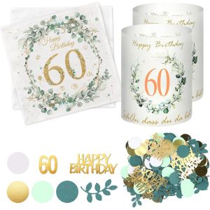 Tianyi-100pcs Confetti Vert,Deco Table Anniversaire,Decoration Anniversaire 60 Ans,20pcs Serviettes Eucalyptus 60e Anniversaire,12pcs Photophores Décoratifs De Table,Décoration De Table Vert Doré - Neuf
