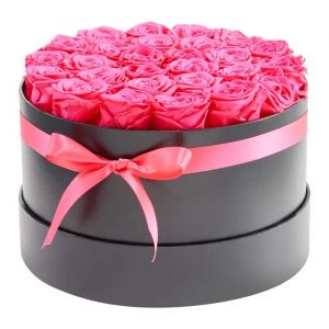 Bo&icirc;te Ronde avec 27 Roses Pr&eacute;serv&eacute;es-Duoku-Bouquet de Fleurs &Eacute;ternelles en Rouge Rose, Id&eacute;al comme Cadeau pour Femme - Neuf