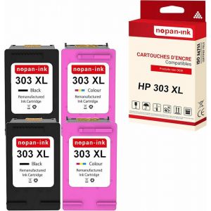 NOPAN-INK - x4 Cartouche compatible pour HP 303 XL (x2) + 303CL XL (x2) 303XL (x2) + 303CLXL (x2) Noir + Couleur T6N04AE + T6N03AE - Neuf