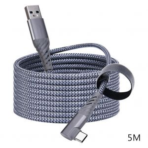 C&acirc;ble De Liaison Transfert De Donn&eacute;es &Agrave; Haut D&eacute;bit 3a C&acirc;ble De Donn&eacute;es D'alimentation &Agrave; Charge Rapide Pour Pc / Casque Vr / Haut-Parleur / Manette De Jeu 5m Gris - Neuf