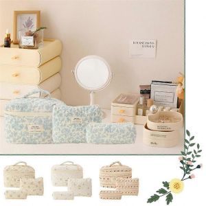 Maquillage Cosm&eacute;tique Sac 3 Pcs Coton Matelass&eacute; Trousse De Maquillage Esth&eacute;tique Floral Trousse De Toilette pour Femmes, E - Neuf