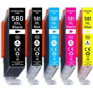 Lot De 5 Cartouches D'Encre Compatibles Cartouche Imprimante Canon Pour Pgi-580/Cli581 Xxl Tr8550 Ts6150 Ts6151 Ts6250 Ts8150 Ts8151 Ts8152 Ts8250 Ts9150 Ts9155 Ts9550 Tr7550 - Neuf