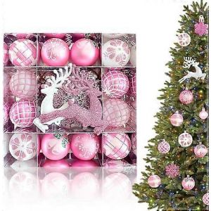 45 Pcs Boules de No&euml;l Ornements, 3cm/6cm de Petites Boules de No&euml;l, Rouge et Blanc, Boules de No&euml;l, des D&eacute;corations de l'Arbre (Rose Blanche) - Neuf