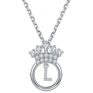 Kal-Chaîne Femme C?urcollier Pendentif 26 Lettres Alphabet Initiales Avec Zirconium,Collier Couronne,Bijoux Lettre Personnalisés Pour Mère Fille Femmes Filles - Neuf