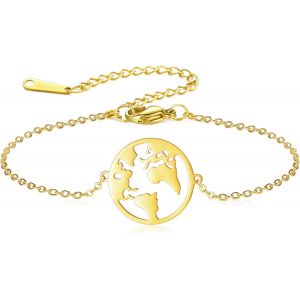Kalsw-Bracelet Carte Du Monde Délicate Bracelet Carte Du Globe Terrestre Acier Inoxydable Bijoux Pour Les Femmes Et Les Hommes Pour Commémorer Le Voyageur Wanderlust - Neuf