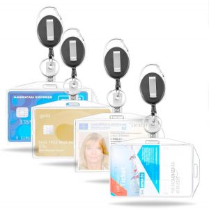 Lot de 4 Porte-Badges avec Yoyo R&eacute;tractable Porte-Cartes/Cartes d'Acc&egrave;s avec Clip en Plastique Rigide Porte-Cl&eacute;s Extensible en Plastique Rigide Porte-Carte d'Identit&eacute; - Neuf