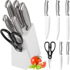 Bloc De Couteaux Avec Couteaux - 7 Pi&egrave;ces Ensemble De Couteaux Inclus Ciseaux De Cuisine,Ensemble De Couteaux De Cuisine Avec Lames En Acier Inoxydable,Lot De 5x Lames Tranchantes + - Neuf