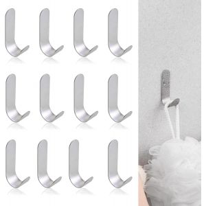 Crochet Adh&eacute;sif en Acier Inoxydable - 12 Pcs en Forme de J, Auto-adh&eacute;sif Mural Porte Manteau Torchon Cuisine Accroche Serviette Salle de Bain Accessoires - Neuf