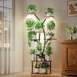 NouvelHorizonstore-Support de fleurs avec lumi&egrave;res de croissance - &Eacute;tag&egrave;re d'int&eacute;rieur &agrave; 7 &eacute;tages en bois et m&eacute;tal - 164 cm - Grande &eacute;tag&egrave;re &agrave; fleurs pour salon, balcon, chambre &agrave; coucher, jardin - Neuf