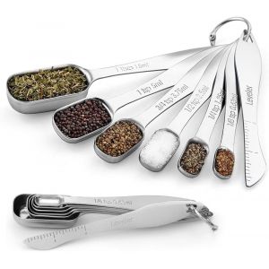 Lot De 7 Cuill&egrave;res &Agrave; Mesurer En Acier Inoxydable (18/8) Avec Racloir - Balance De Cuisine Pour P&acirc;tisserie Et Cuisine - Dosage Pr&eacute;cis Pour Ingr&eacute;dients Secs Et Liquides - Neuf