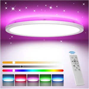 KAL-Plafonnier Led Dimmable Rgb, 24W Rgb Luminaire Plafonnier Led Avec Telecommande, 3000K-6500K Plafonnier Rond Led Pour Salon Chambre, Salon, Salle De Bain, Balcon, Chambre Enfant, Ø30Cm - Neuf