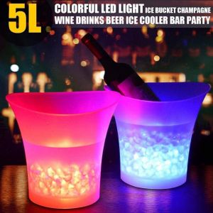 Lot De 2 Seaux À Glace Led, 5 L, Colorés, Avec Plusieurs Couleurs Changeantes, Pour Fête, Maison, Bar, Étanche, Style Rétro, Pour Champagne, Vin, Bière (Dégradé De Couleurs) - Neuf