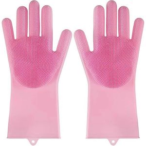 Gants De Récurage En Silicone,Gants D'éponge De Nettoyage Avec Récureur Pour Le Lavage De La Vaisselle,La Salle De Bain,La Cuisine,Le Nettoyage De Voiture Et Le Toilettage Des Animaux De Compagnie - Neuf