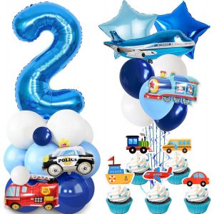 D&eacute;corations De F&ecirc;te De 2E Anniversaire De Voiture Gar&ccedil;on &iquest; Fournitures De F&ecirc;te En Forme De Chiffre Et D'&Eacute;toiles En Latex Pour Enfants De 2 Ans &iquest; Bleu - Neuf