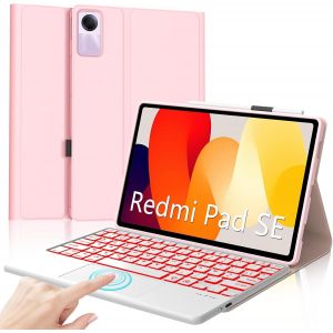Clavier Xiaomi Redmi Pad SE 11, Clavier avec pav&eacute; Tactile, &eacute;clairage 7 Couleurs, Keyboard AZERTY sans Fil Amovible pour Redmi Pad SE 11 Pouces 2023, Rose - Neuf