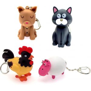 Lbgwp60-Lot De 4 Porte-Clés Led En Forme De Coq, Mouton, Chat, Chien, Jouets D'animaux De La Ferme Avec Lumières Led Et Son, Gadget De Fête D'anniversaire À Thème, Cadeau De Remerciement Pour Enfants - Neuf