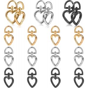 Gjhgf-18 Pcs Fermoir Bracelet, Fermoir Mousqueton Pivotant, Anneau Coeur Mousqueton Coeur Or Argent Noir, Mousqueton Sac A Main De Connexion Décoration Bricolage - Neuf