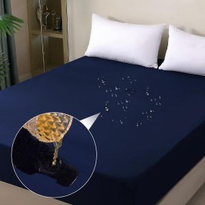 TZF-Protège-matelas imperméable 200 x 200 cm - Housse de matelas imperméable et respirante - Protection contre l'humidité - Pour toutes les saisons - Bleu foncé - Neuf