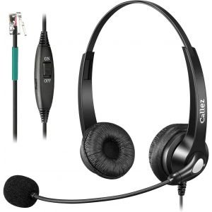 Casque T&eacute;l&eacute;phonique Fixe Avec Microphone Antibruit, Casque Rj9 T&eacute;l&eacute;phone Polycom Vvx411 Avaya 9508 Mitel 5312 Shoretel Bt Converse 2300 Nec Centre D'Appel Domicile, Bureau, T&eacute;l&eacute;phones Ip Gris - Neuf