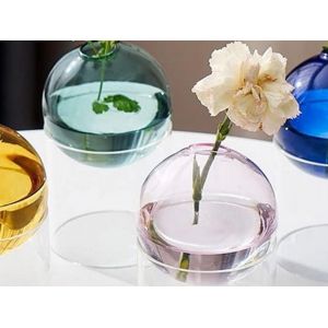 Ensemble de 2 vases boules en verre pour la d&eacute;coration int&eacute;rieure - Rose et vert lac - Neuf