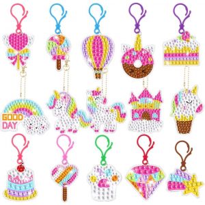 Trahoo-Diamond Painting Portes-Clés, 15pcs 5d Diy Peinture Diamant Portes-Clés Pendentif, Licorne Diamond Art Keychain Pendentif Pour Sac À Dos Sac À Main Décoration, Cadeau De Garçon Filles - Neuf