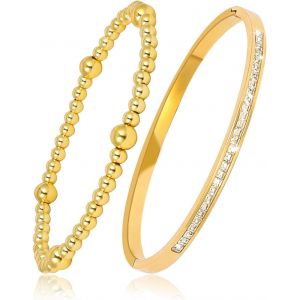 Eryi-Bracelet Acier Inoxydable Femme Argent/Or/Or Rose Fin Avec Strass 4mm En Perles D'or Jeu De Bracelets - Neuf