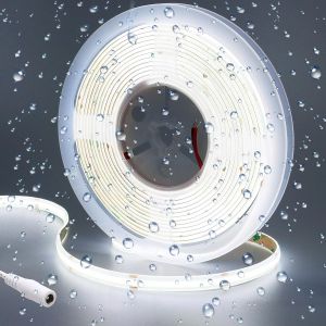 Tzf-24v 5m Ruban Led Cob Blanc Froid 6000k 480led/M Étanche Ip65 Luminescence Uniforme Cri 93+ Haute Luminosité 4300lm Flexible Découpable Bande Led Pour Maison Chambre Cuisine(Sans Alimentation) - Neuf