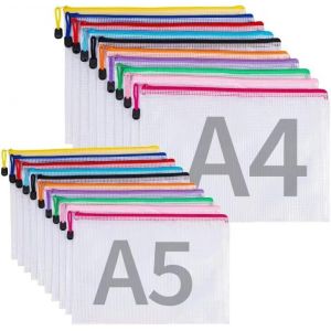 JEXNOVASHOP-20 Pcs Pochette Document A4, A5, pochette rangement PVC Mesh, Transparentes Document Dossier &Eacute;tanche Sac Plastique Zip, Pour Voyage Fournitures Bureau, Pochette Zip Cosm&eacute;tique - Neuf