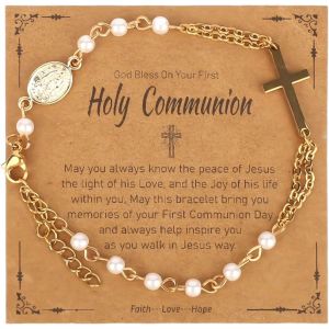 Eryi-Bracelet À Breloques Croix, Bracelets Croix Vierge Marie Or Blanc Avec Carte Inspirante Bijoux Chrétiens Cadeaux Chapelets Religieux Bracelets Catholiques Pour Femmes - Neuf