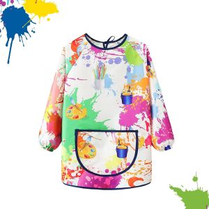 KALANKA-Tablier Peinture Enfant Blouse Peinture Enfant Manches Longues Imperméable Tablier Enfant avec Poche Graffiti Tablier de Peinture pour Enfant Réglable pour Filles et Garçons Cuisine - Neuf