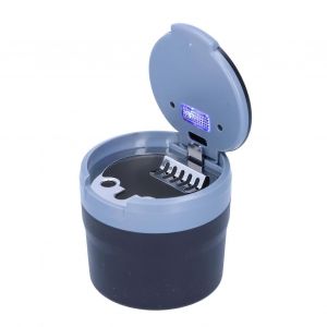 Cendrier de voiture en acier inoxydable conteneur sans fumée bleu LED lumière avec batterie intégrée universelle (gris) - Neuf