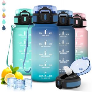 Bottle-500 Ml-Children's Drinking Bottle,Straw,Leak-Proof,Graduated For 1 Day,With Time Marker,Motivation,Safety Lock,Bottle For School,Camping,Office,Travel - Neuf