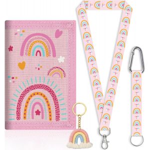 Rainbow Coin Purse for Girls - Travel Neck Pouch with Card Holder & Key Ring | Cute Mini Wallet Crossbody for Coins and Notes - Neuf