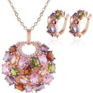 Collier Et Boucles D'oreilles En Zircone Cubique Rond Pour Femme - Neuf