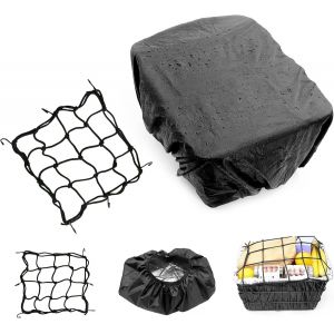 Housse de Pluie Panier Velo Housse de Panier Vélo Noire avec Filet à Bagages Elastique Imperméable Anti-Poussière pour Panier de Vélo Avant Arrière-40x20x40cm - Neuf