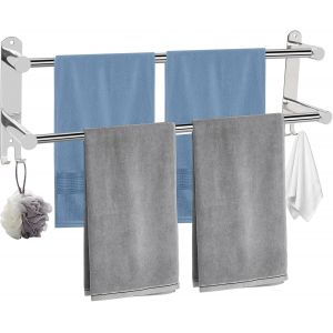 Porte-Serviettes Mural Avec 2 Crochets,Porte Serviette Salle De Bain,Porte-Serviettes Acier Inoxydable 304 Adhésif Pour Salle De Bain,Cuisine (40-75cm,Double Bars) - Neuf