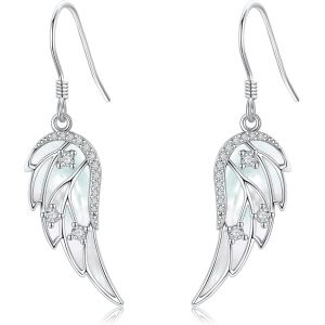 Cmjaagur-Boucles D'oreilles En Forme D'ailes D'ange En Argent Sterling 925 Avec Coquillage Blanc Et Ailes D'ange - Cadeau Pour Femme, Fille, Mère, Fille, Abalone Simulée[M2463] - Neuf