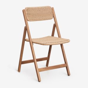 Pack de 2 chaises de salle &agrave; manger pliantes en rotin synth&eacute;tique et bois d'acacia Zayma Osier synth&eacute;tique finition naturelle - Neuf