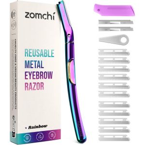 Rasoir Dermaplane Pour Femme, Rasoir Facial Et &Agrave; Sourcils Haut De Gamme, Outil De Dermaplaning Avec Manche En M&eacute;tal, &Eacute;limine Le Duvet, Exfolie La Peau, 11 Lames (Arc-En-Ciel) - Neuf