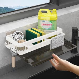 Eryi-Organisateur D'évier, Crochet, Organiseur De Lavabo Mural, Sans Perçage, Auto-Adhésif, Pour Accessoires De Cuisine, Éponge, Brosse, Savon À Vaisselle (Blanc) - Neuf