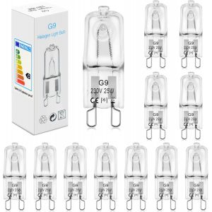 Kal-Ampoule Halogene G9(12 Pièces) 25w 230v 2800k Sans Scintillement Dimmable, Lampe Salon Halogène,Ampoule Four G9 25w 300 Degré Pour Hotte De Cuisine,Four,Plafonnier,Bain,Spots,Appliques Murales - Neuf