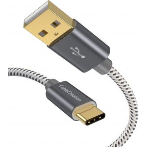 Aer-Câble Usb Type C, Usb C Mâle Vers Usb A Mâle, Charge Rapide(Qc), Compatible Avec Huawei Mate 20/P20, Galaxy S9/Book, Oneplus 6/6t, Redmi Note 7, Lg G6, Macbook Pro Etc, 50cm,Tressé,Gris - Neuf